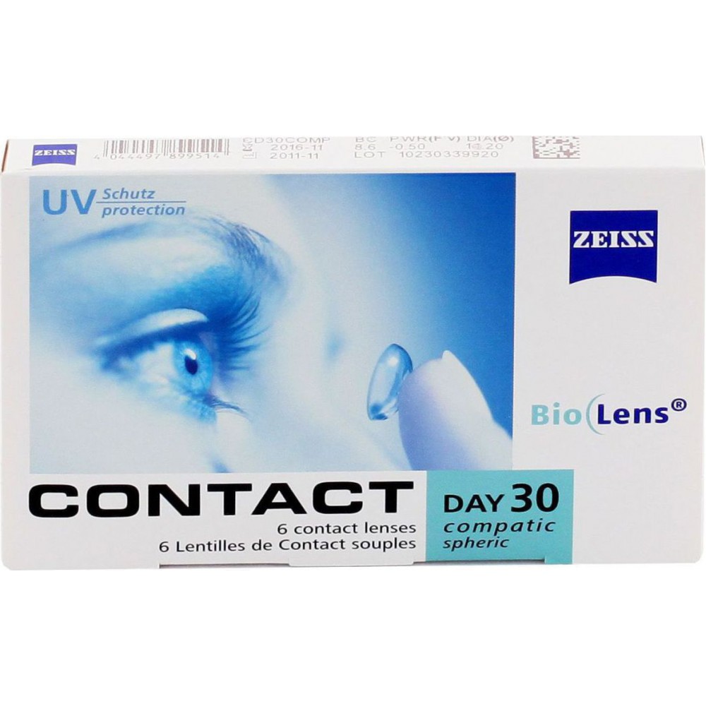 Zeiss Contact Day 30 Compatic Spheric 6 Μηνιαίοι Φακοί Επαφής Υδρογέλης με UV Προστασία